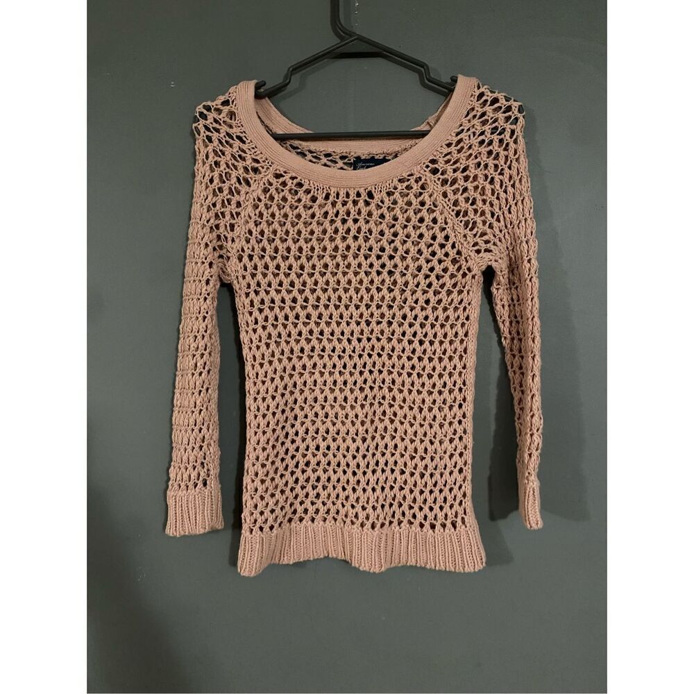 American Eagle Pink Crochet Scoop Neck Sweater Size XS